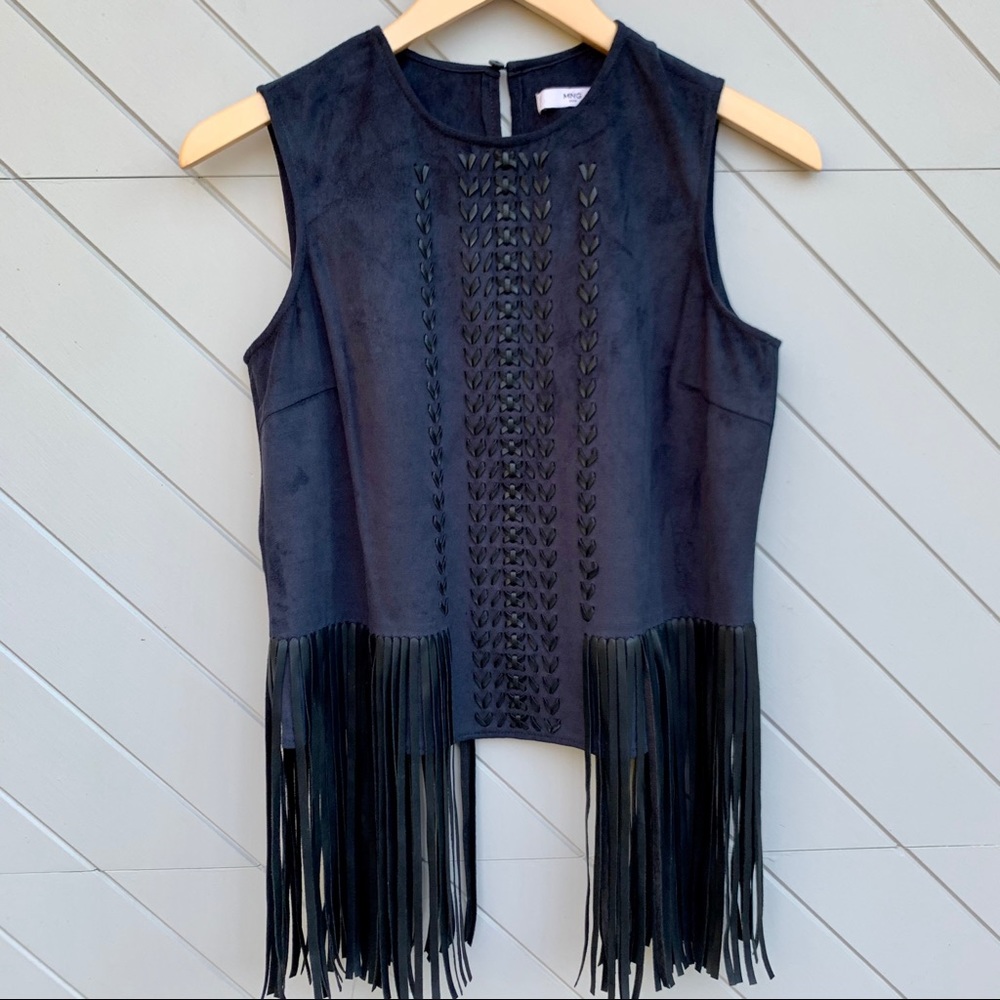 Mango Suede & Leather Fringe Tank